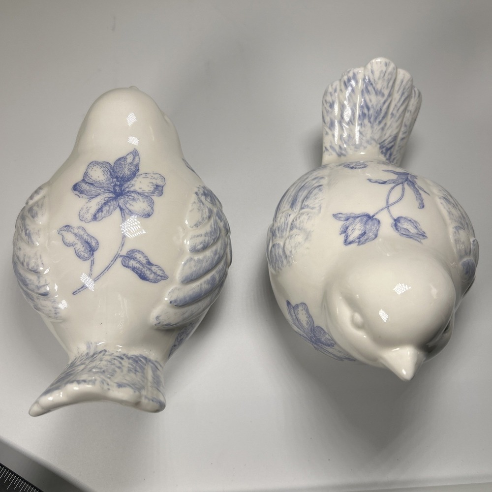 Ceramic Birds Set of 2 White Porcelain Blue Floral English Cottage - Picture 8 of 8